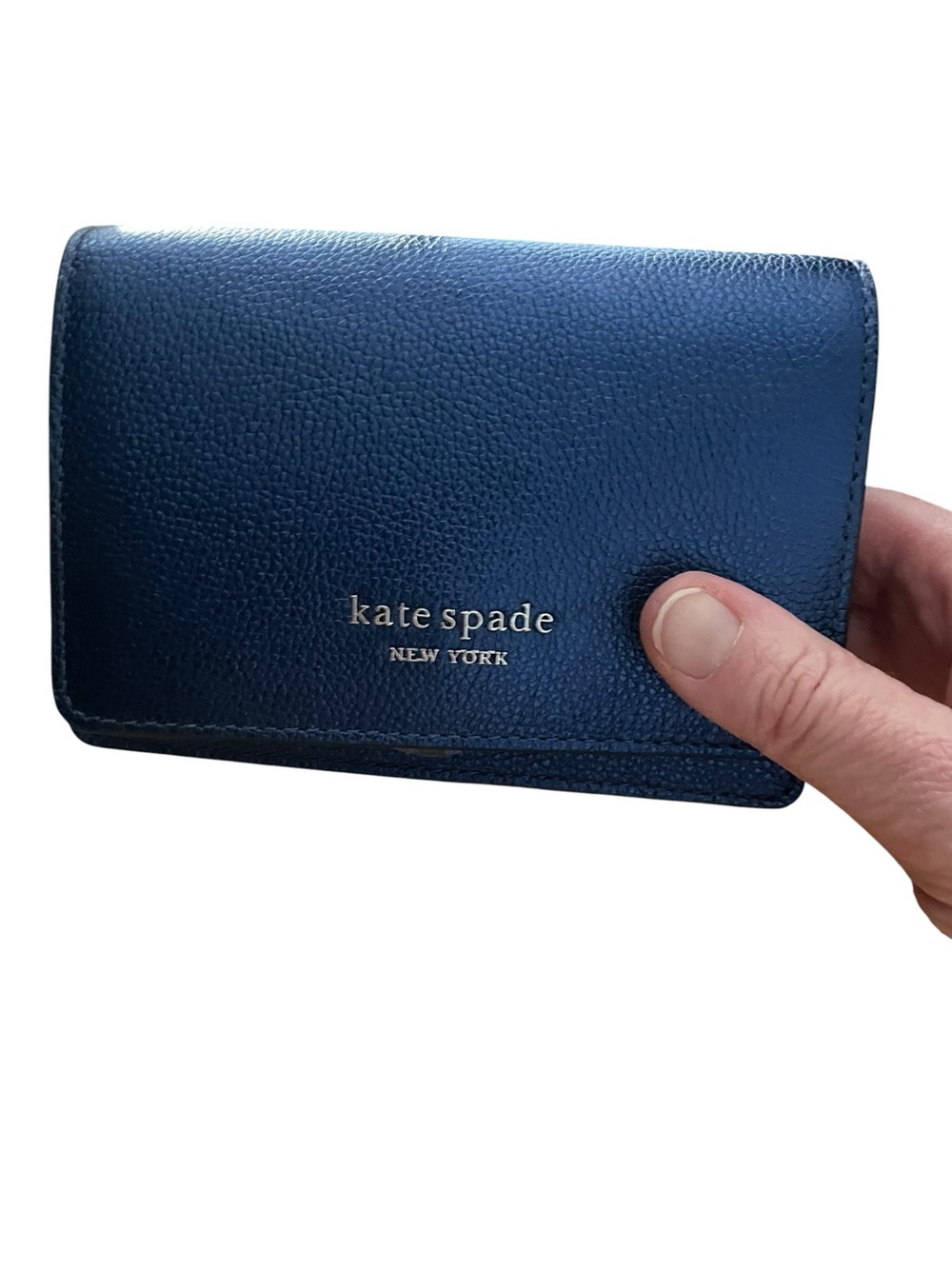 NWT Kate Spade Natasha Metallic Pebbled Leather Card Case Crossbody - Navy